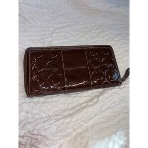 Coach Brown Patent Leather Zip Wallet